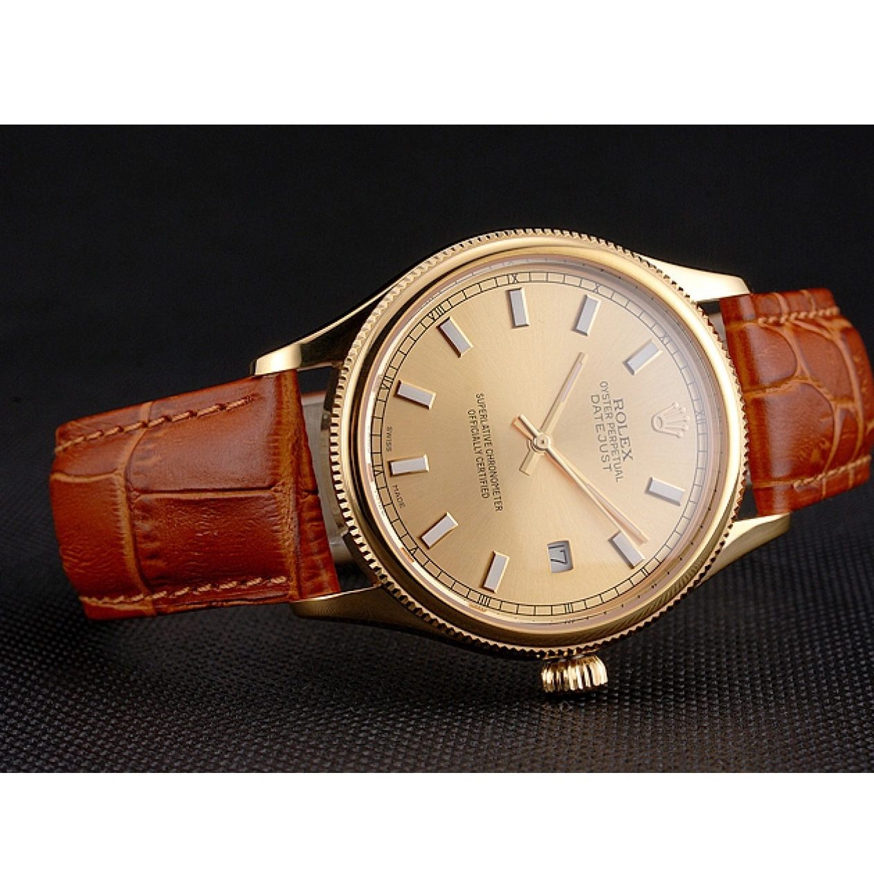 Good Copy Rolex Watches Light Brown Case Leather Dial Swiss Gold Gold Rolex Datejust Strap 0613